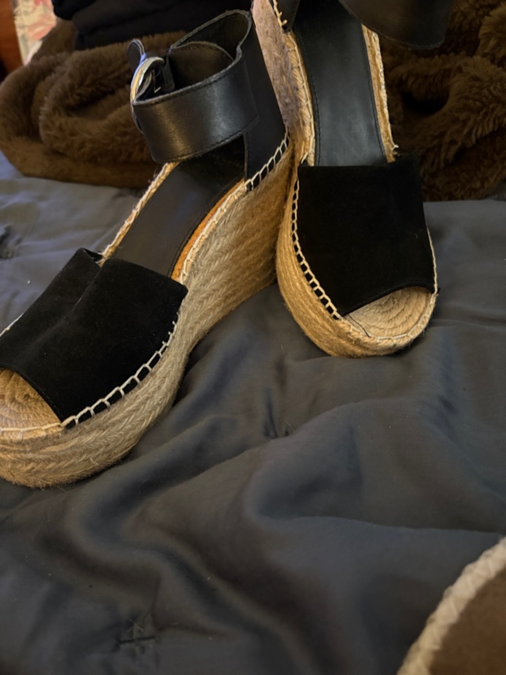 Women’s Black Espadrille Wedge Sandals with Ankle Strap